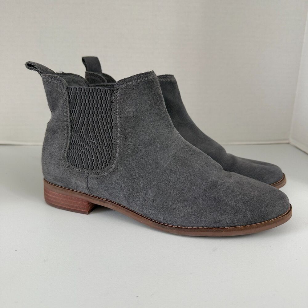 TOMS Women's Ella Chelsea Suede Booties Shoes Forged Iron Grey Size 10